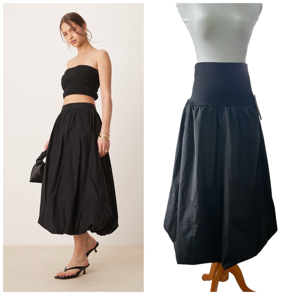 New Emerson Lang Elegant Chic Black Balloon Midi Bubble Skirt Size Medium Nwt